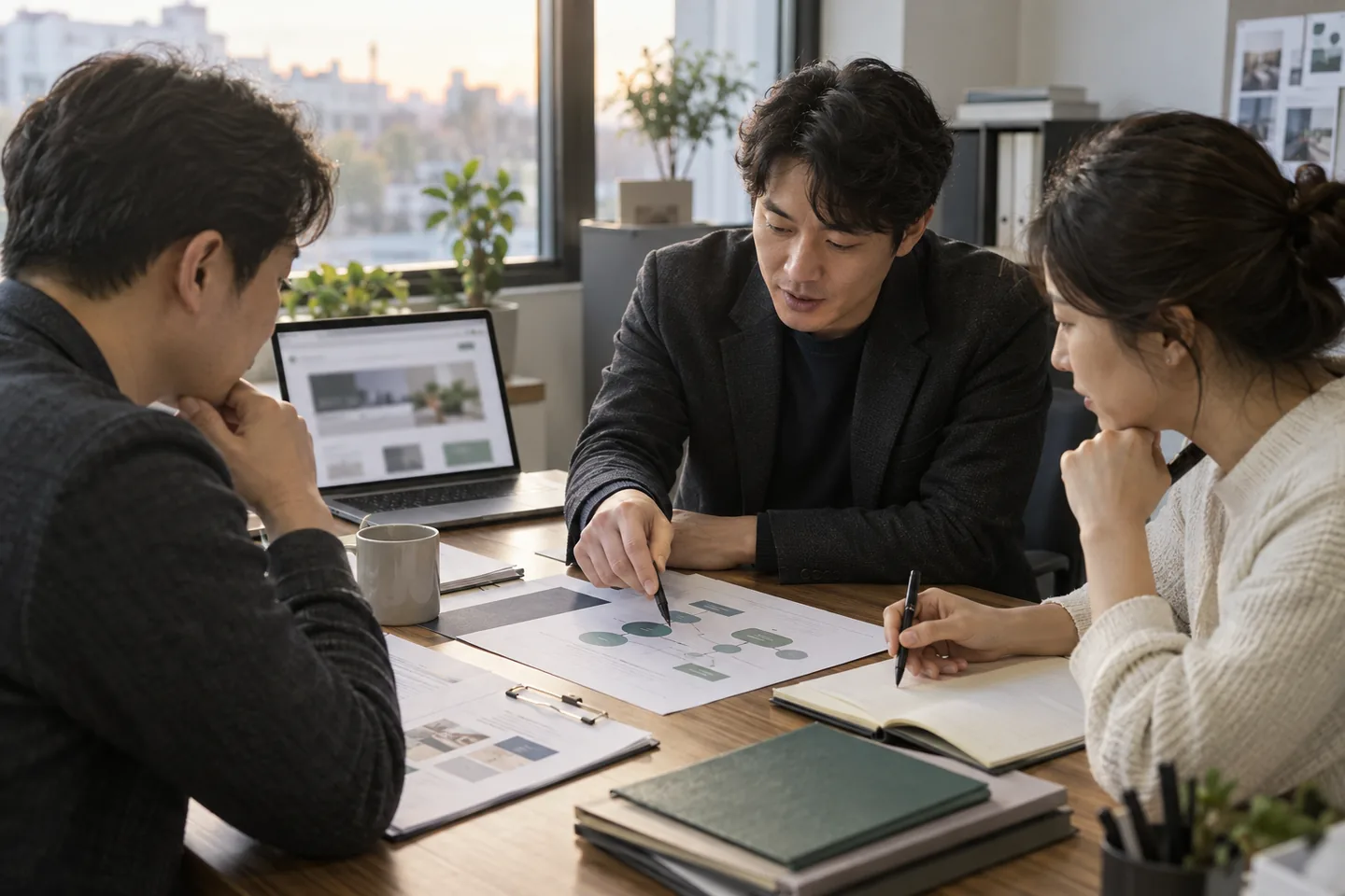 B2B 공급사 영업과 마케팅 담당자가 사례와 도입 자료를 함께 준비하는 모습
